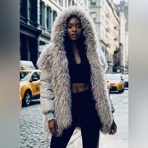 Women's Reversible Faux Fur Hooded Jacket